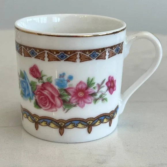 Vintage Demitasse Espresso Tea Cup Saucer Floral Rose Gold Trim Cottagecore - Picture 7 of 12